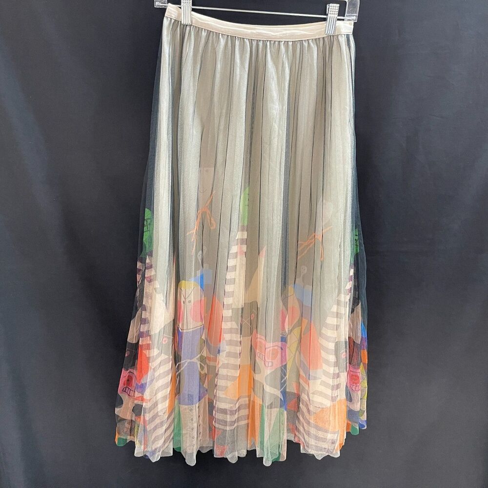 Sorrento Arkis Wood Doll Print Skirt Tulle Overlay Size Large